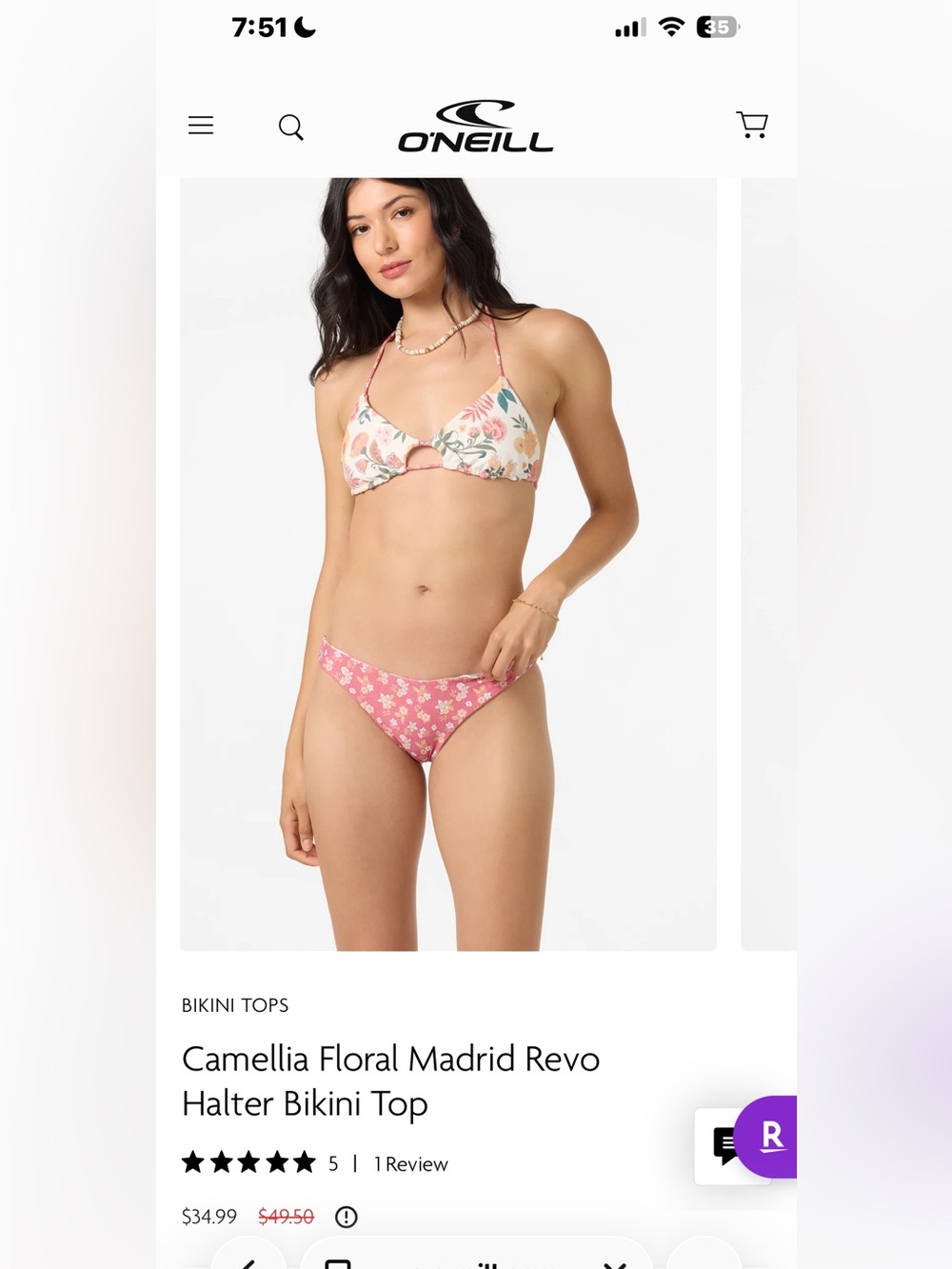 BNWT O'Neill Floral Reversible, Triangle Bikini Set, sz M